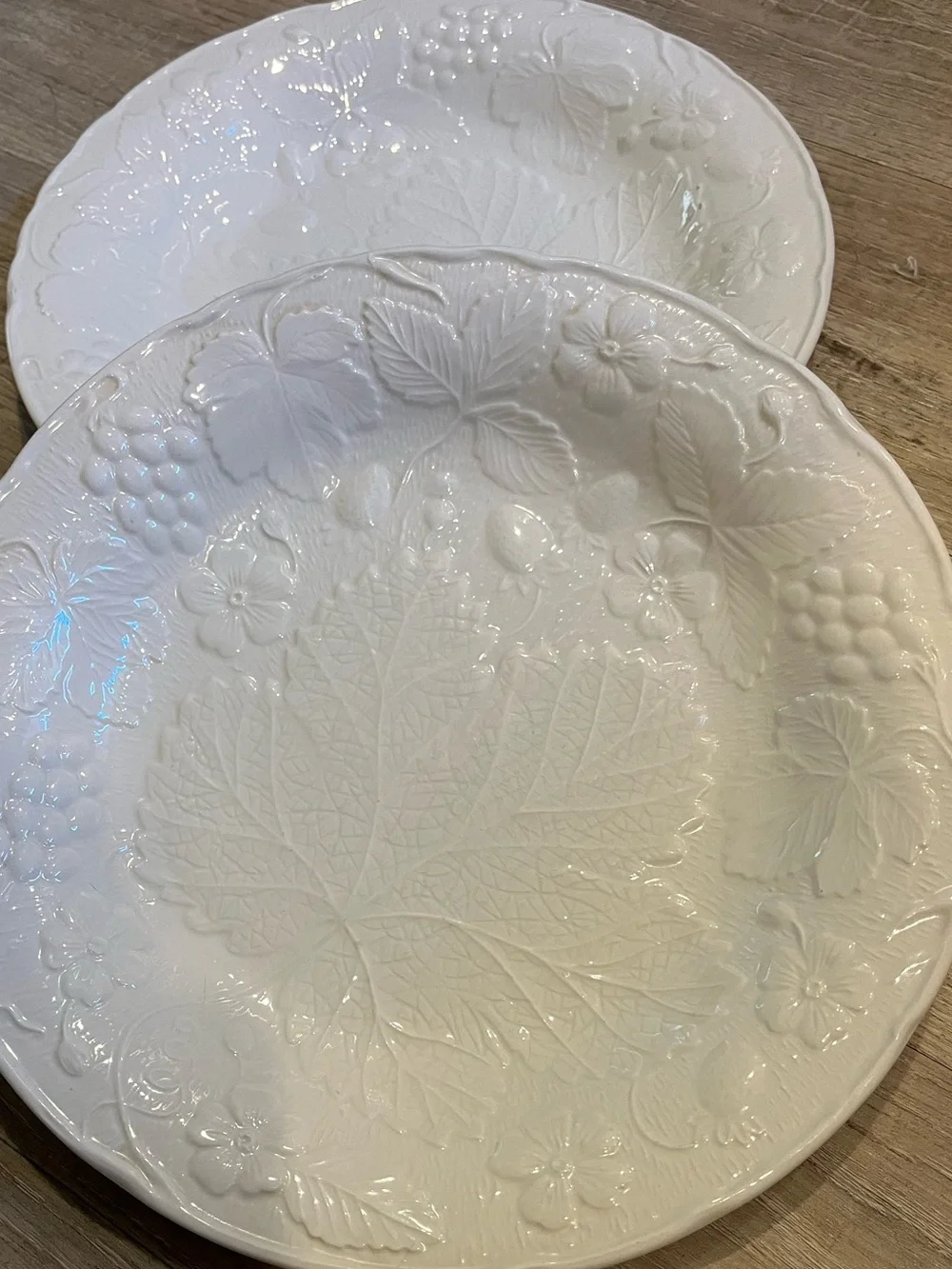 Burleigh Davenport dinner plates, White Embossed Leaf Pattern set of 2